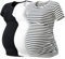 LAPASA Lot de 3 T-Shirts de Maternité Femme Vêtements de Grossesse Maillot de Corps Enceinte Manches Courtes L55 1 Noir, 1 à Rayures Bleu Marine, 1 Blanc Cassé M