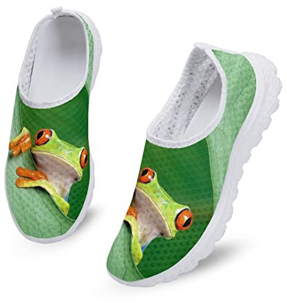 Dolyues Süßer 3D Tier Frosch Druck für Damen, lässige Slip On Sneaker, leichte, atmungsaktive Gymnastik Walking Schuhe (Grün)