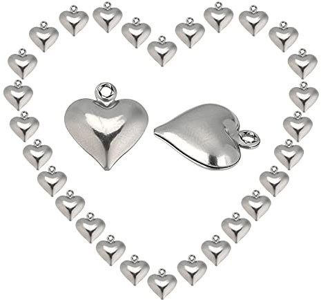 SUNNYCLUE 1 Box 100 Stück Silber Herz Charms Edelstahl Herzförmige Liebesanhänger Bulk 3D Metallperlen Für Schmuckherstellung Charms DIY Armbänder Halsketten Bastelbedarf