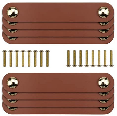 inodiref 8 Stück Ledergriff Möbelgriffe Leder Schubladengriff Leder Kabinett Griffe Vintage Stil Kleiderschrank Kommode Schubladengriff mit Schrauben, 14cm (Braun)