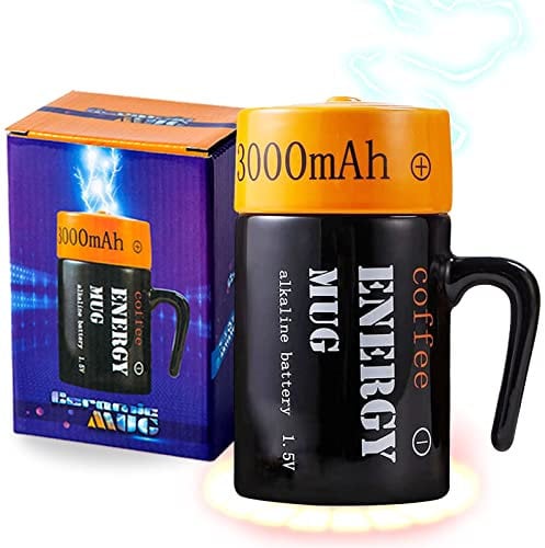 Tasse à Café en Forme de Batterie, Mug avec Couvercle, Tasse en Céramique de Qualité Supérieure, Compatible Lave-vaisselle et Micro-ondes, Cadeau Rigolo Original pour Femme et Homme, 350ML (Style A)