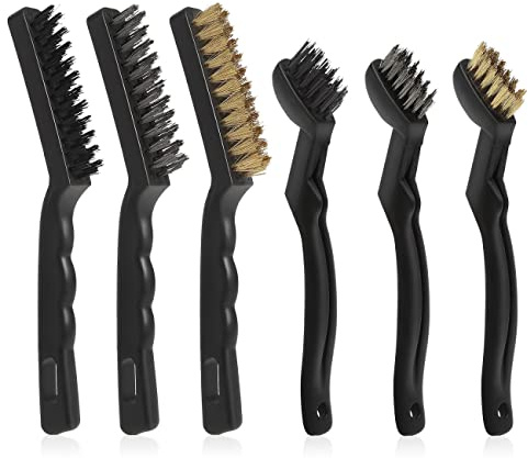 VASTOOLS Wire Brushes Pack of 6. for Cleaning Welding Slag, Rust and Dust. 9 and 6-3/4 Brass, Nylon, Stainless Steel Brushes with Rigid Handle