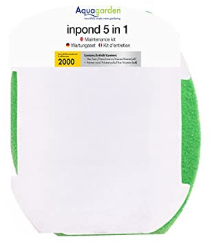 Aqua Garden Inpond 2000 Kit di Manutenzione | Set di filtri con 6 Cuscinetti in Lana polimerica e 1 Filtro in Schiuma Lavabile | Facile Sostituzione per Acqua del laghetto Pulita e Sana