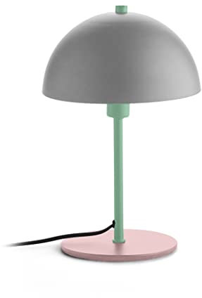 Fisura – Lámpara de mesa original gris, rosa y verde. Lámpara mesita de noche de metal con cable de 150 centímetros.18 x 32. Bombilla E14 no incluida