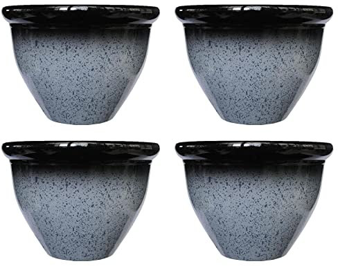 simpa Speckle Glaze Effect Plastic Planter Pots - GREY, Set of 4 Pots - 30cm (H) x 39.5cm Diameter