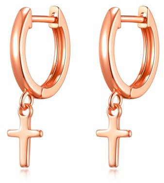 Philip Jones Rose Gold Plated Cross Charm Hoop Earrings