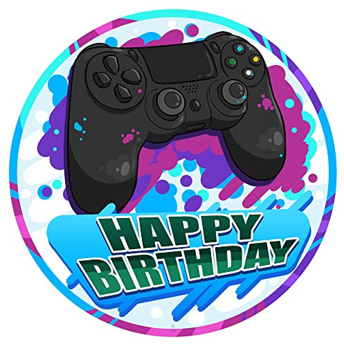 J&M DECO Tortenaufleger Gamer – essbare Kuchendeko Ø 20 cm – Tortenbild mit Gaming-Motiv für Jungengeburtstag – Zuckerpapier Tortendekoration – gebrauchsfertig