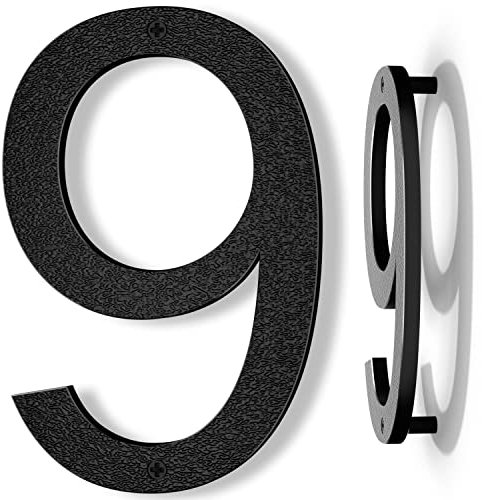 Yafimea 8 Inch Black House Numbers, Large Floating Screw On Numbers with 3D Shadow Effect for Outside Wall Fence Gate, Weatherproof ABS Plastic (9)