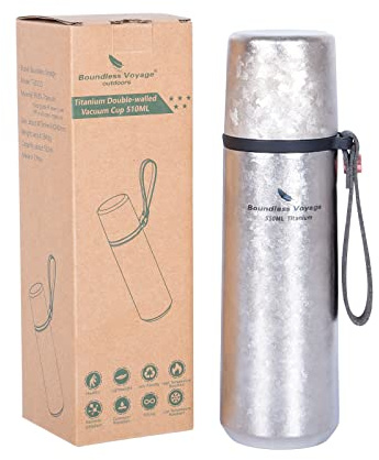 Boundless Voyage Titanium Water Bottle Vacuum Insulated Flask Bottle with Cup Lid Water Jug, Keeps Hot or Cold (17.2fl oz/510ml) Ti3011D