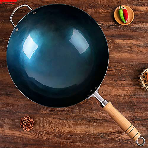 Carbon Steel Sartén, Woks De Hierro Martillado A Mano Wok Clásico De Acero Al Carbono Antiadherente Wok Presazonado Sin Revestimiento For Estufas Eléctricas De Inducción Y Gas ( Color : Noir , Size :