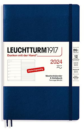 LEUCHTTURM1917 367809 Wochenkalender & Notizbuch Paperback (B6+) 2024, Softcover, Marine, Deutsch, 12 Monate