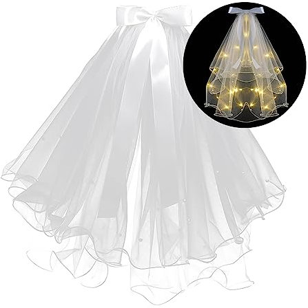 XineYuor Schleier Braut, LED Brautschleier,Schleier kurz Perlenschleier Elegante Braut Tüll mit Haarspangen Brautschleier Hochzeitsschleier für JGA Junggesellinnenabschied Hochzeit Schleier