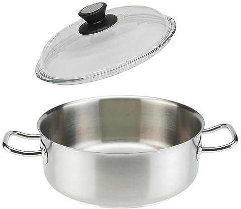SKK großer Gastro Bratentopf Ø 28 cm - 18/10 Edelstahl Induktions-Topf - Profi Schmortopf mit Vollglas Deckel