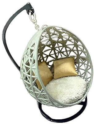 JISADER 1/30 Mini Hängesessel, Hängestuhl Miniatur, Puppenhaus Hängesessel, Miniatur Sitz- und Rückenkissen Hängekorb, Puppenhaus Garten Schaukel Korb Hängestuhl für Desktop Dekoration, Maßstab 20