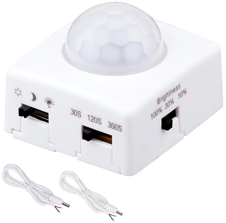 GOMING DC 5V 12V 24V Dimmbarer Koerper Infrarot PIR Sensor Bewegungsmelder Schalter 3 Beleuchtungsmodi 3 Timing-Aus-Modi 3 Helligkeitsmodi für DIY-LED-Beleuchtung (max. Last 72 W)