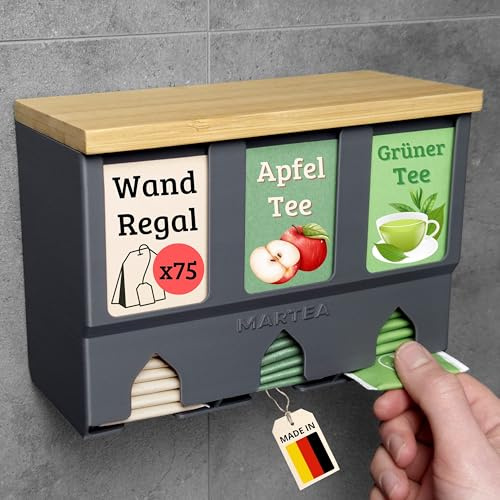 Teeregal für die Wand - hängender Teebeutelspender - Tee Aufbewahrung Küche | hochkant Tee Aufbewahrung zum Aufhängen, Teebox zur Wandmontage, Gastro Küchen Organizer