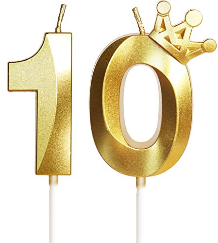 Yiran 3D-Gold Geburtstagskerzen Zahlen mit Krone, 10,5 cm, 2 Stück, Unparfümiert, Kuchendekoration, Hochzeit, Geburtstag, Jahrestag, Feierzubehör