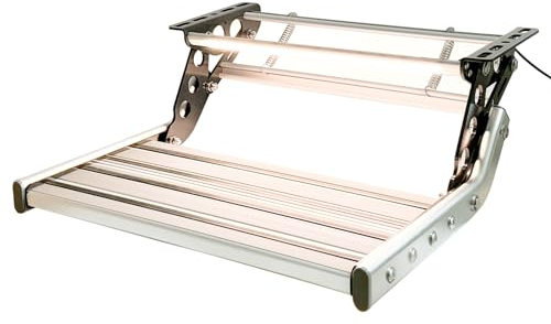 Just-V Scaletta pieghevole per camper e camper, con una sola mano, con piedini in gomma antiscivolo e nastro luminoso, può contenere fino a 204 kg