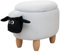 SVITA Tierhocker mit Stauraum Kinderhocker Ordnungshelfer Sitzhocker Polster mit Holzbeinen Kinderzimmer Deko Sitzbox Tier-Motiv Schaf Weiß