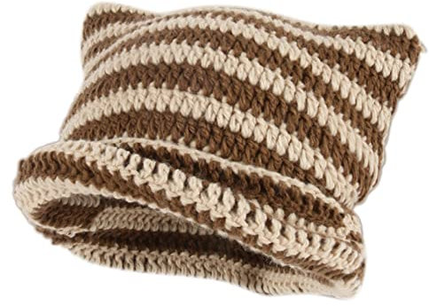 Katze Ohr Beanie Winter Katzenohren Hüte Gestreifte Häkeln Katzenmütze Y2k Niedlich Strickmützen Women Cat Beanies Y2k Zubehör Winter Warm Crochet Cap