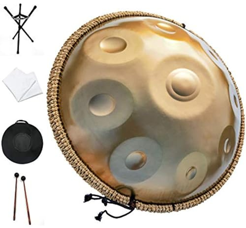 Handpan Drum Instrument, 22 Zoll Tamburin Percussion, 440 Hz In D-Moll 9 Noten Handpan Drum Mit Hand Pan Bag, Handpan Ständer, 2 Handpan Mallet, Für Musikalische Resonanz