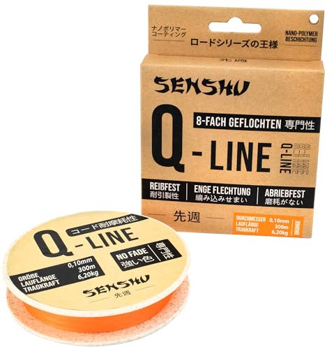 Senshu Q-Line - High-End 8-Fach geflochtene Schnur für maximale Tragkraft und Abriebfestigkeit (Orange, 0,12mm - 300m)