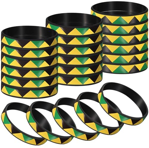 Wettarn 24 Pcs 24 Pcs Jamaican Bracelet Bulk,Black Yellow Green | Jamaica Bracelet, Jamaican Souvenirs Party Favors, Black Yellow Green Silicone Bracelets, Jamaican Gifts for Men Women