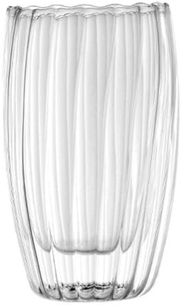 Taza de Café de Vidrio con Rayas Verticales, Tazas de Café de Vidrio de Doble Pared, Tazas de Vidrio de Borosilicato Transparente, Taza de Café Aislada en Forma de Huevo con Asa o sin(Sin asas-L)