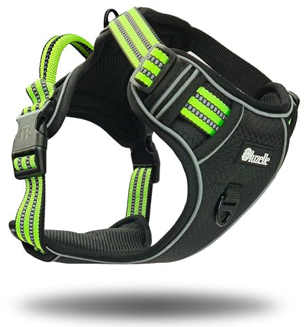 bluzelle Hundegeschirr für mittelgroße Hunde, Reflektierendes Brustgeschirr mit Griff & Tasche für GPS Tracker, Anti-Zug Hundeweste Hund-Warnweste, Atmungsaktiv Reflektor-Gurte, M, Schwarz 3