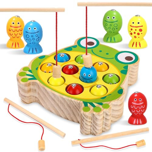 Kureny Montessori Wooden Toy,Magnetic Fishing Game from 2 Years Montessori Toy,Learning Fine Motor Skills Educational Games Motor Skills Toy Wooden Fishing Game for Children