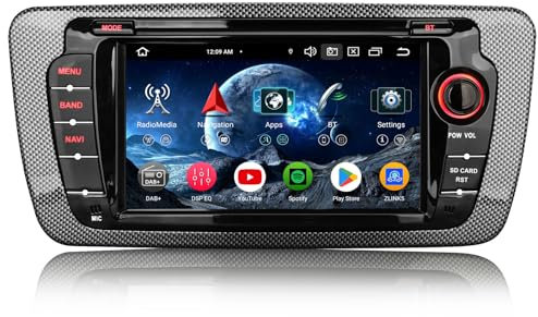 Erisin 7 Pulgadas 8-Core 4GB RAM 64GB ROM Navegador GPS Android 14 Radio Coche Bluetooth para Seat Ibiza 2009-2013 Soporte CarPlay Android Auto Dab+ WiFi DSP USB FM RDS OBD2 Canbus Pantalla Táctil