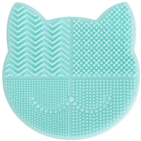 Makeup Brush Cleaning Tray Cat Shape Remove Grease Makeup Brush Cleaning Mat for Home Use for Various Brushes (Green)