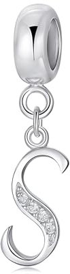 Symretie Damen 925 Sterling Silber Charms Anhänger Buchstaben S Beads Charms Kompatibel mit Europäischen Armbänder und Halskette