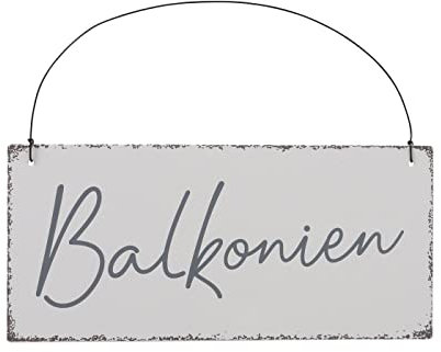 Boltze Home Deko Schild Blechschild mit Spruch Balkonien 25x11,5cm Deko für Terasse Balkon Garten Metallschild mit Henkel zum Aufhängen Deko Geschenk für Wohnzimmer Esszimmer Sommergarten