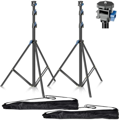 EMART 2 Pcs Stativo per Luci 200 cm, Treppiede Leggero con Testa Girevole da 1/4, Light Stand per Lampade Orientabile a 180 Gradi per Fotocamere e Altre Attrezzature - Nero
