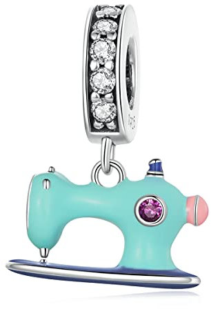 Halskette Damen,925 Silber Nähmaschine Charms Emaille Charm für Schmuckherstellung und Basteln Charm Anhänger