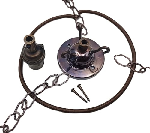 3 Hook Ceiling Rose Pendant Set Antique Brass Finish Includes Ceiling Rose, Cable, Chains and Lamp Holder (12 inch Chain Length)