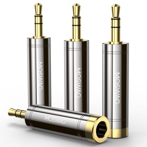 MOSWA Adaptateur Jack Stéréo 3,5 mm Mâle vers 6,35 mm Femelle pour Amp Adapter, Guitars, Speakers, Tablet, Phones, Mixer, Electronic Piano (4 Pack)