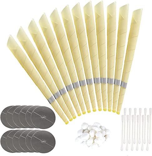 OYACH Ohrenkerzen zur Reinigung,12 Stück Natürlich Ohrkerzen mit Sicherheitsfilter, Ungiftige Bienenwachskerzen Ohrkerze Ohrenschmalz mit 6 Schutzscheiben Zum Entspannen und Reinigen(no duft)