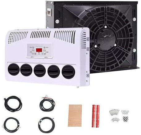 Climatiseur de Cabine de Camion 12 V, Unité de Climatisation de Stationnement Divisée, Climatiseur Sans Consommation de Carburant pour Camping-Car, Bus, Caravane, Camions Lourds, Excavatrice(Negro)