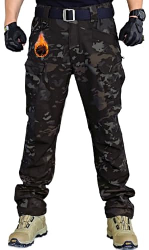 WINKEEY Pantalon de Travail Homme Pantalon Tactique Doublé en Polaire Softshell Imperméable Coupe-Vent