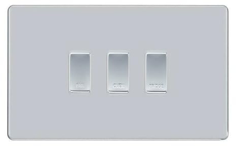 BG Screwless Polished Chrome 3 Gang Custom Labelled Appliance Grid Switch | Screwless plate, 20A double pole switches labelled for your kitchen appliances