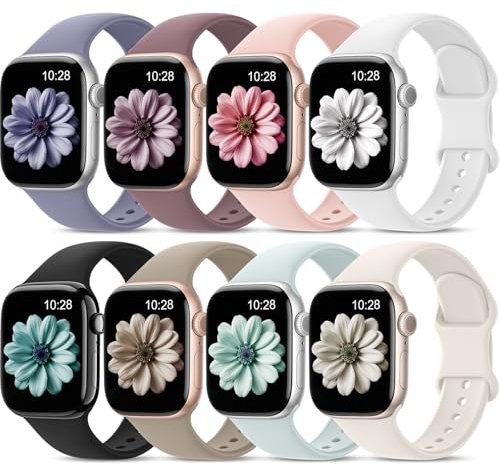 Higgs 8 Piezas Correas Compatible con Correa Apple Watch 40mm 44mm 38mm 41mm 42mm 45mm 46mm Ultra3/2/1 49mm Mujer Hombre, Silicona Sport para Apple Watch Se Pulsera Series 11 10 9 8 7 6 5 4 3 2