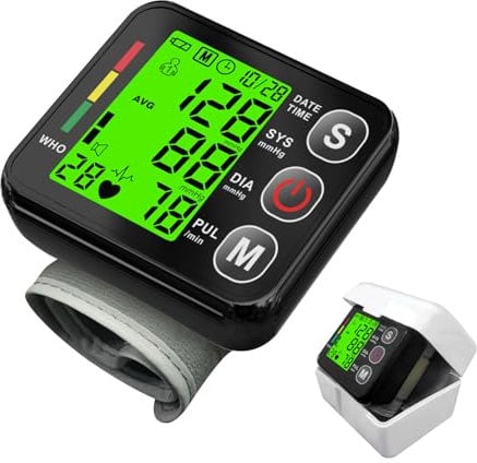 Misuratore di pressione da polso,Misuratore Pressione LCD Digitale ,Automatico di Pressione Sanguigna del Polso del Monitor di Battimento di Cuore Frequenza del Braccio Meter Pulsometro (nero)