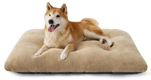 Bedsure Dog Crate Bed Washable Large - Calming Dog Mattress with Anti Slip Bottom, Warm Pillow Cushion for Large Pets, Camel, 89x58x8cm