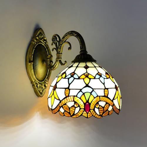 Duoruameng Wandlampen Tiffany, Vintage Wandleuchte Innen E27 Wandlampe Schlafzimmer Lampe Nachttischlampe, Glas Lampenschirm