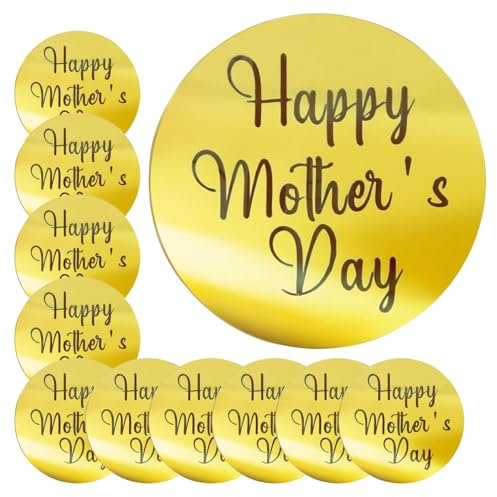 10 Stück Happy Mother's Day Cake Topper, Acryl Runde Muttertag Cupcake Topper Muttertag Acryl Cupcake Topper Muttertag Cupcake Topper für Mama Geburtstag Party Dekorationen (Gold)