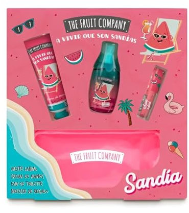 The Fruit Company Set Regalo Summer Sandía | Pack con Aceite Labial, Crema de Manos, Colonia Eau de Toilette y Neceser | Edición Verano