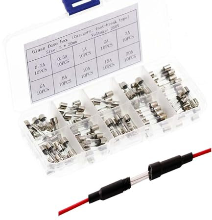 10 Werte 100 Stück Schnell schmelzen Glas sicherungen 250 V Spannung 5x20 mm,Feinsicherung Glassicherung G-Sicherung 0.2A 0.5A 1A 2A 3A 5A 8A 10A 15A 20A mit 100 Stück Sicherungsclip