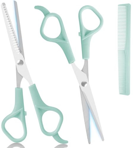 LOPHE Ciseaux de Coiffure,Professionnel Amincissants Coupe de Cheveux Ciseaux Désépaissir Ensemble en Acier Inoxydable avec Peigne,pour Homme et Femme Universels,Bleu